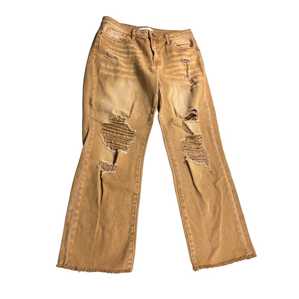 VERVET by Flying Monkey Jeans 28 Brown Distressed High Rise Wide Leg Raw Hem